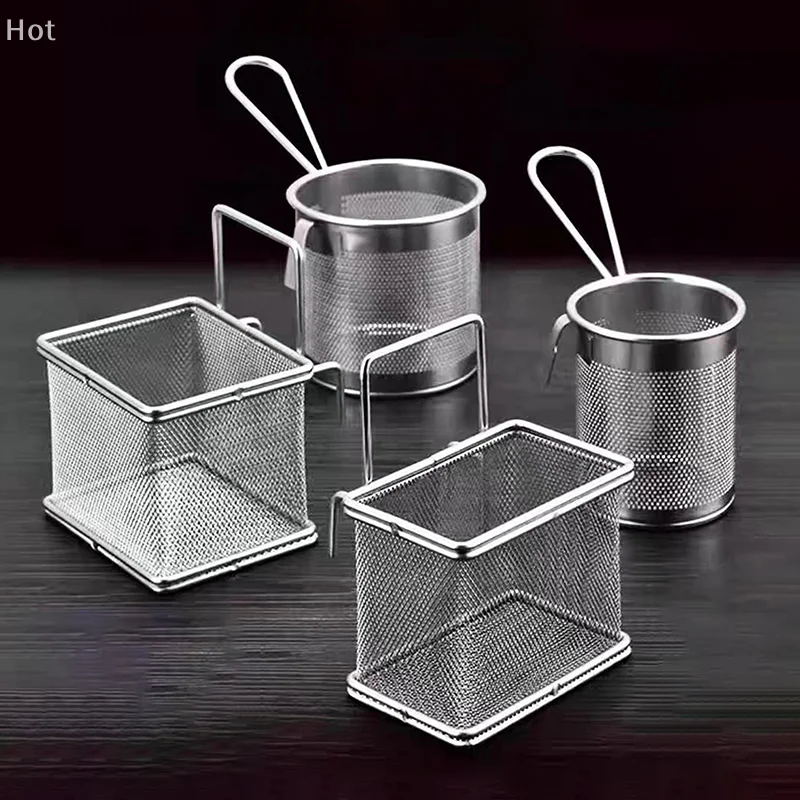 

304 Stainless Steel Deep Frying Basket Silver Multi-functional Hangable Colander Oil Filter Mesh Sieve Hotpot Strainer Mesh