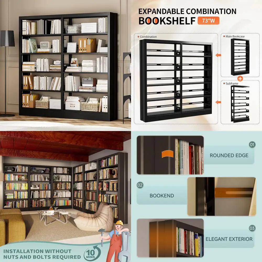 Estantería de metal ajustable de 5 niveles, almacenamiento de biblioteca resistente, estanterías expandibles para uso en el hogar y la oficina