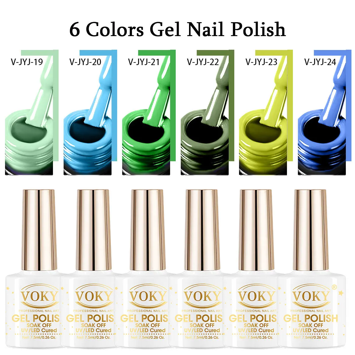 Upscale Boutique 6 Shades Tropical Cyan Green Blue Tone Nail Gel Polish Collection One Coat Even Coverage Low Odor Healthy UV Cured Nail Lacquer DIY Home & Professional Nail Studio Manicure Set