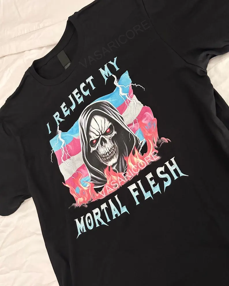 TRANS PRIDE SHIRT, ftm, mtf tee, pride shirt, trans flag, I reject my mortal flesh, heavy metal inspired, aggressive pride merch