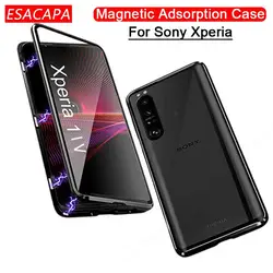 Magnetic Adsorption Case for Sony Xperia 1 IV 10 IV Aluminum Metal Bumper Double-Sided Glass Phone Cover for Xperia Pro I 5 III