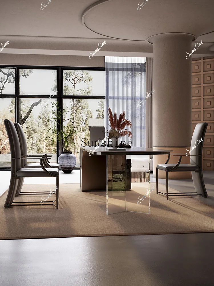 

Italian light luxury home office acrylic modern simple rock slab tea table integrated FT