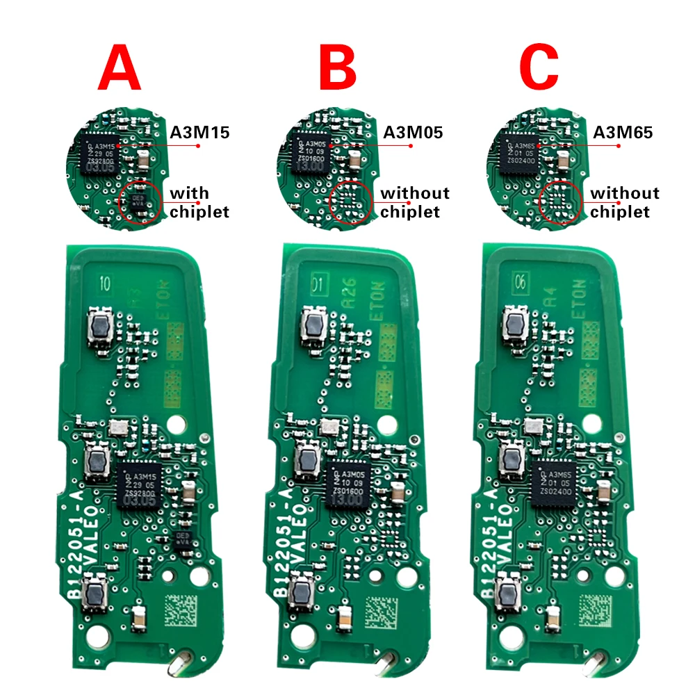 CN009047 OEM A3M15 A3M05 A3M65 Chip For 2020 Peugeot 5008 508 Smart Key PCB 3 Buttons IM3A AES NCF29A1 IM3A 434MHz Keyless Go