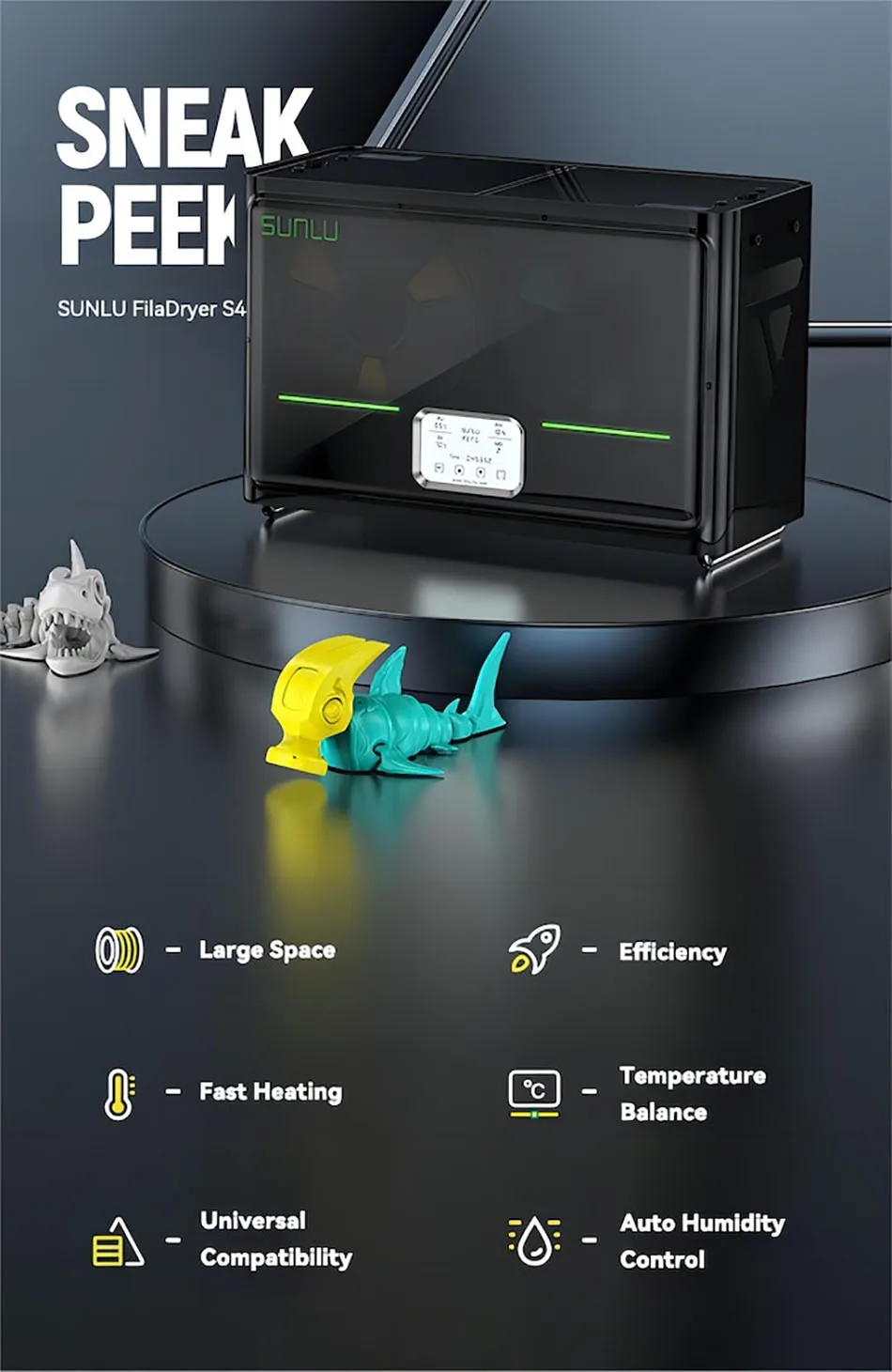 SUNLU S4 Filament-Trocknerbox, kompatibel mit PLA, PETG, ABS, TPU, PA, 4 Rollen, 1 kg, 1,75/2,85/3 mm Filament, einfache Bedienung und schneller Versand – Detail 4
