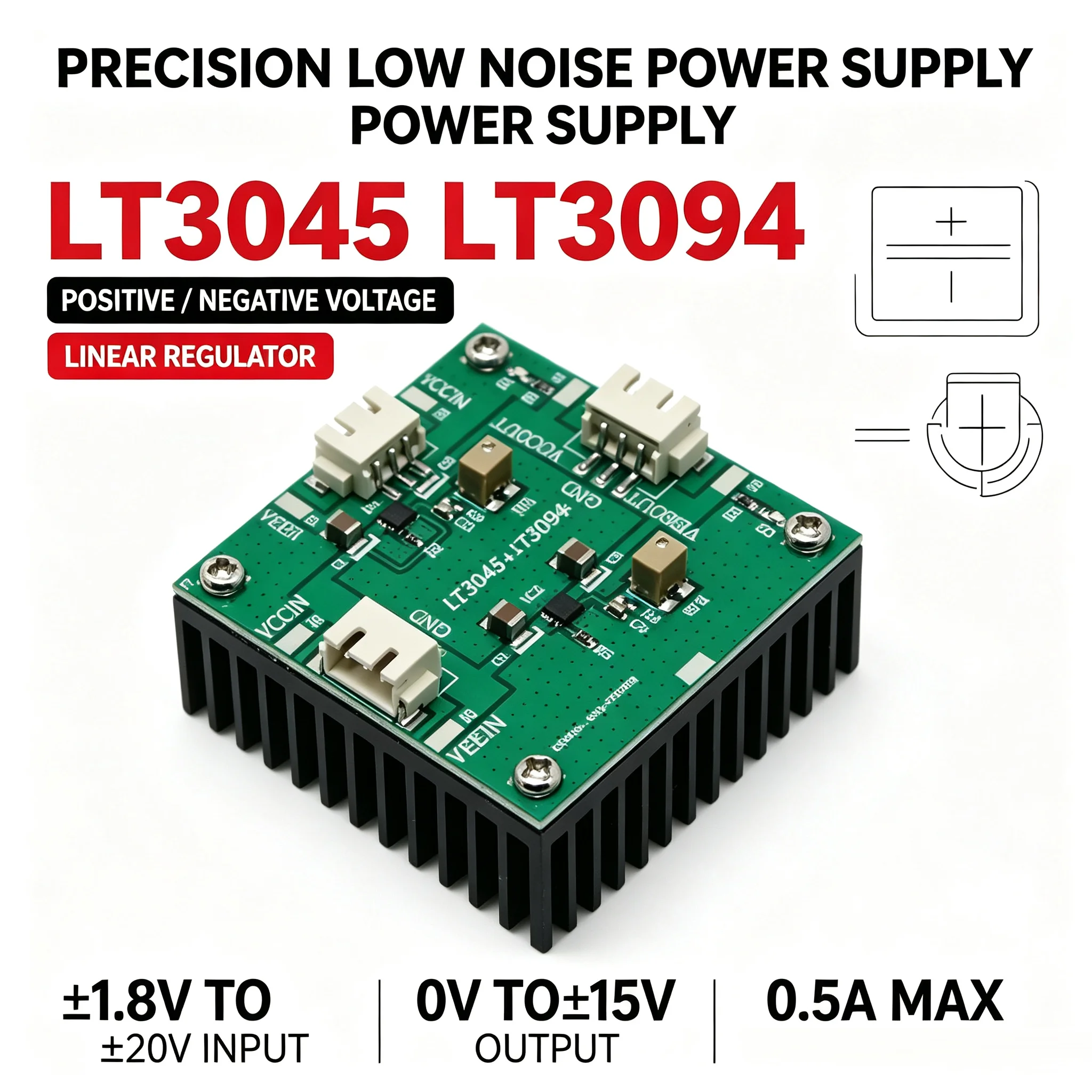 LT3045 + LT3094 Positive Negative Voltage 3V 5V 12V 15V DC TO DC Precision Linear Low Noise Audio RF Power Supply LDO Regulator