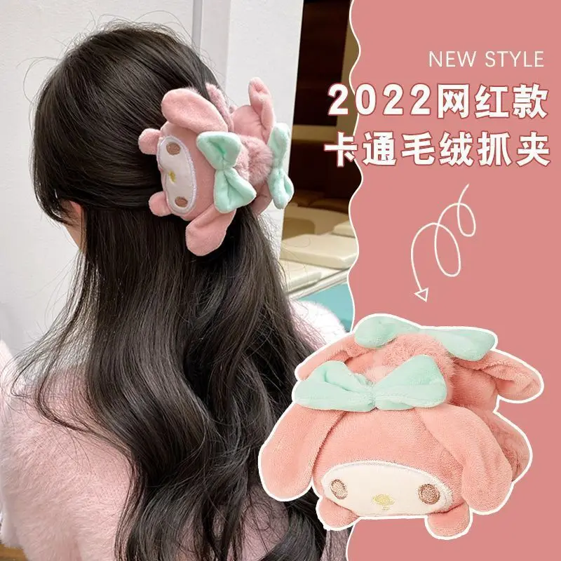 My Melody Hairpin Clip Kuromi Cinnamoroll Pompompurin Winter Shark Grab Clip Plush Doll Girl Kawaii Headwear Girl Gifts