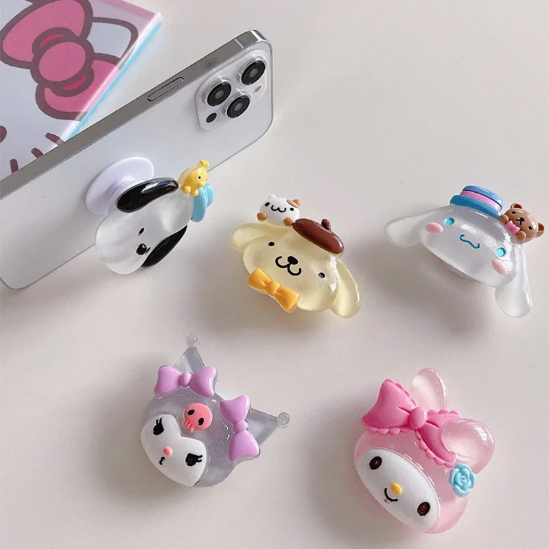 Luminous Sanrio Kuromi Melody Cinnamoroll Pochacco โทรศัพท์มือถือ Air Cushion Bracket Melody Back Stick Telescopic Bracket