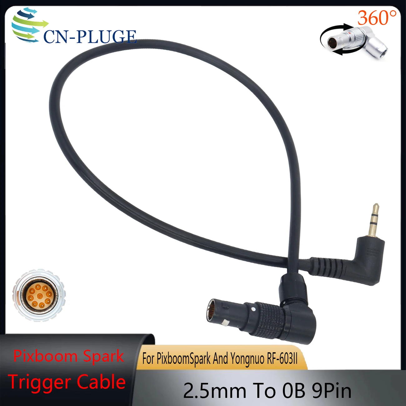 Pixboom Spark 9 Pin EXT to 2.5mm Trigger Cable for Pixboom Spark With Yongnuo RF-603 II Remote Trigger