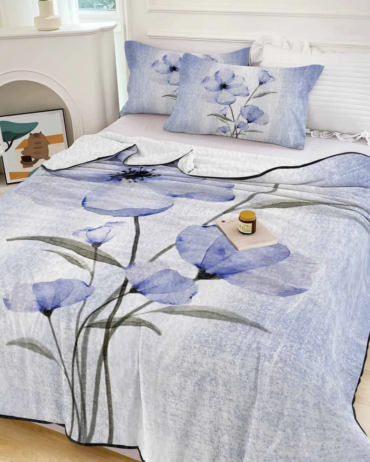 Flower Gradual Decadent Style Cooling Blankets Air Condition Comforter Lightweight Summer Quilt for Bed Soft Thin Quilt