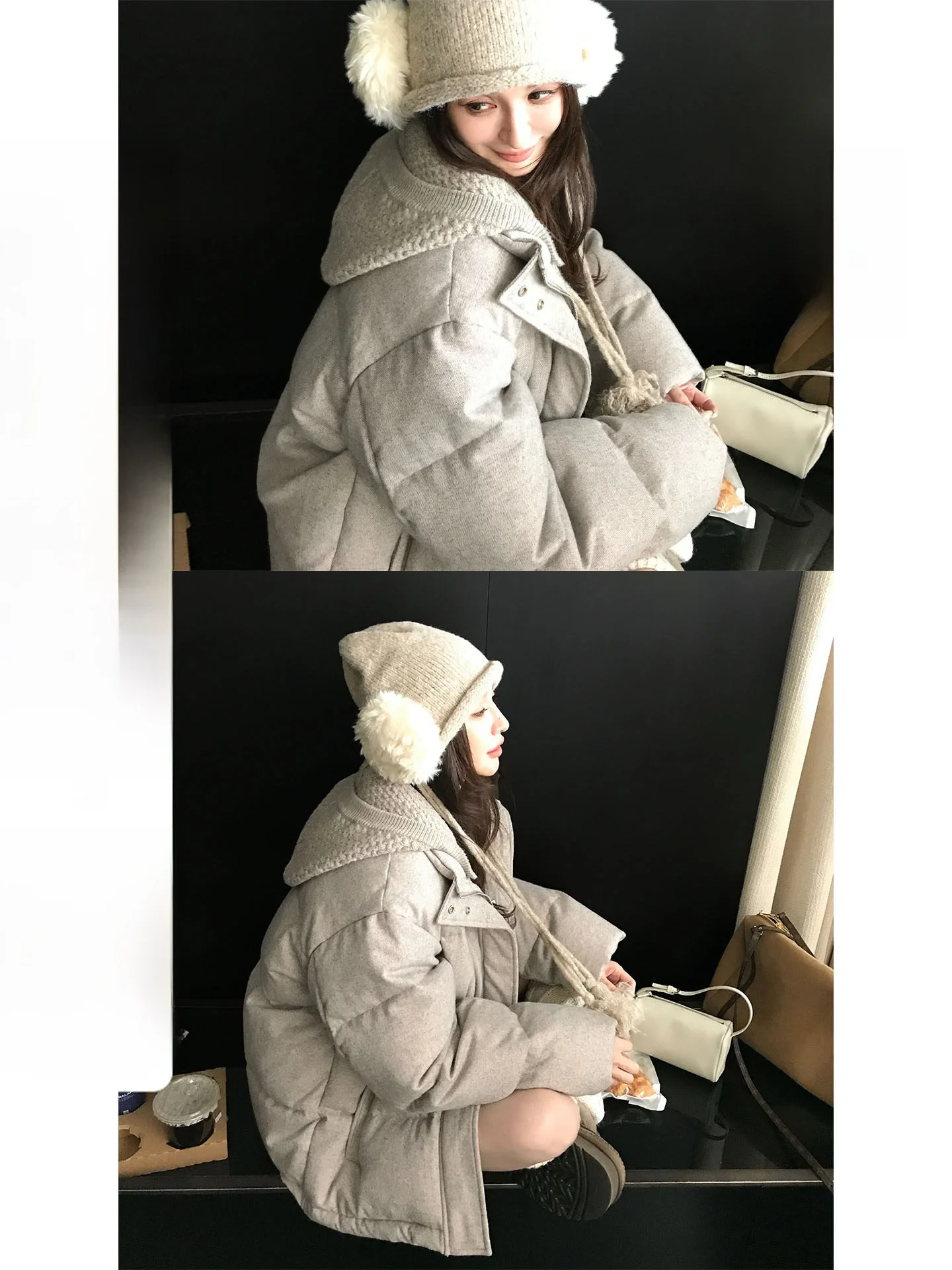 

Зимнее пальто Skk Store женское шерстяное с наполнителем из 90% белого пуха, цветное, с узором из 6-ниточного плетения