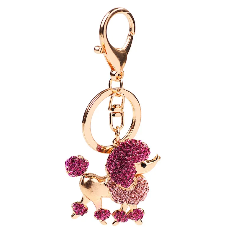 Cute Rhinestone Crystal red pet poodle Keychain poodle dog Key Chain Key Ring Holder Pendant Keyring