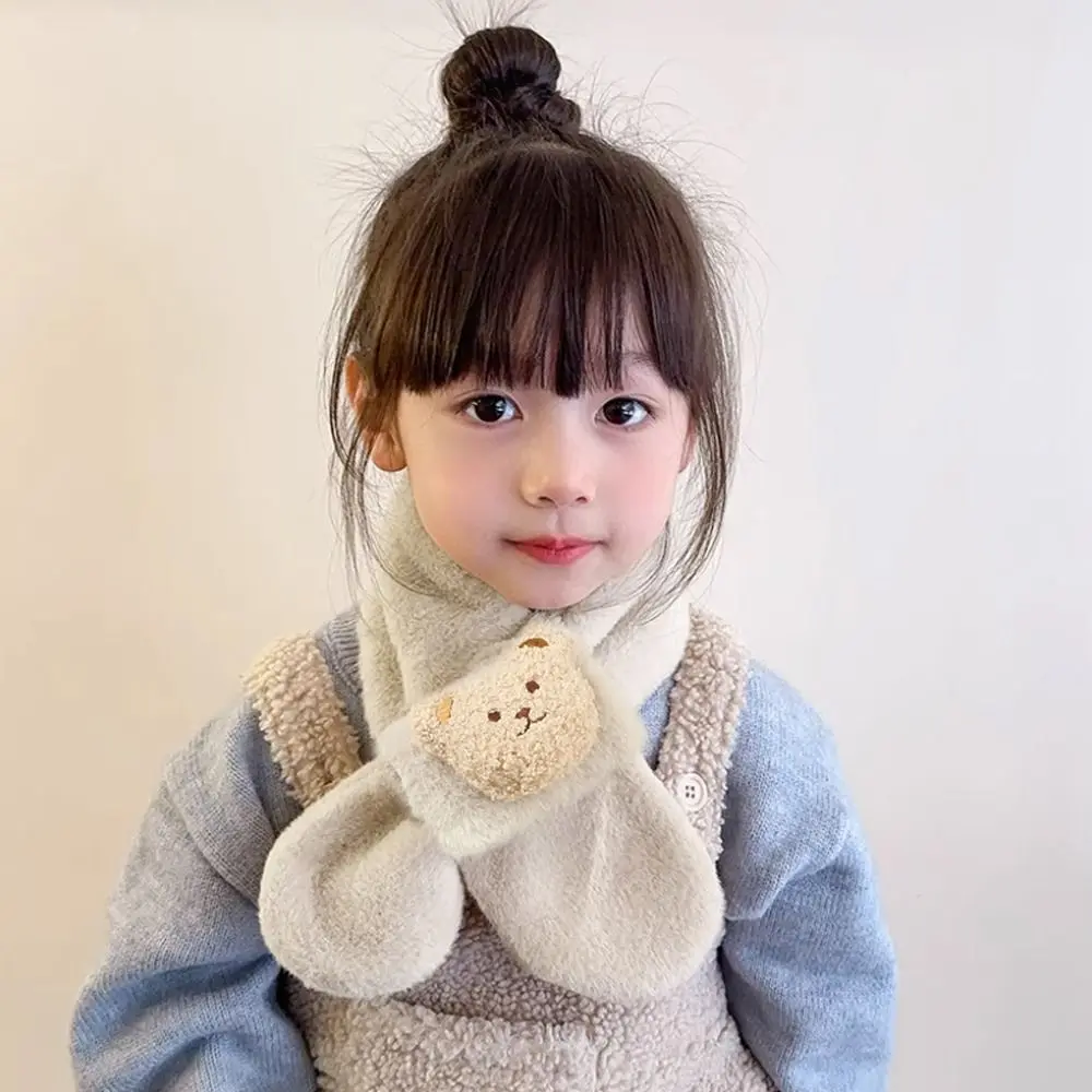 Fashion Warm Kids Winter Scarf Thick Soft Neck Warmer Cartoon Bears Children Cross Neckerchief Outdoor