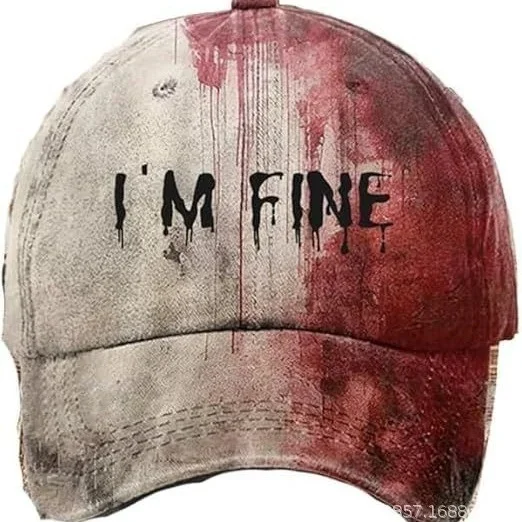 

I'M Fine Bloody Baseball Hat Problem Solved T Shirt Women Men Funny Sunbonnet Halloween Blood Party Hat