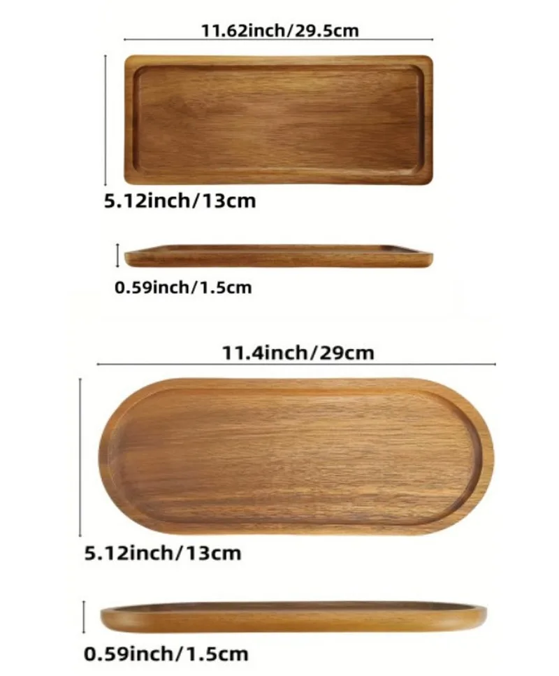 5pcs Acacia Wood Serving Tray Set Rectangular Platter Cake Dessert Fruit  Tray Japanese Oval Wooden Plates for Kitchen Decor view 6