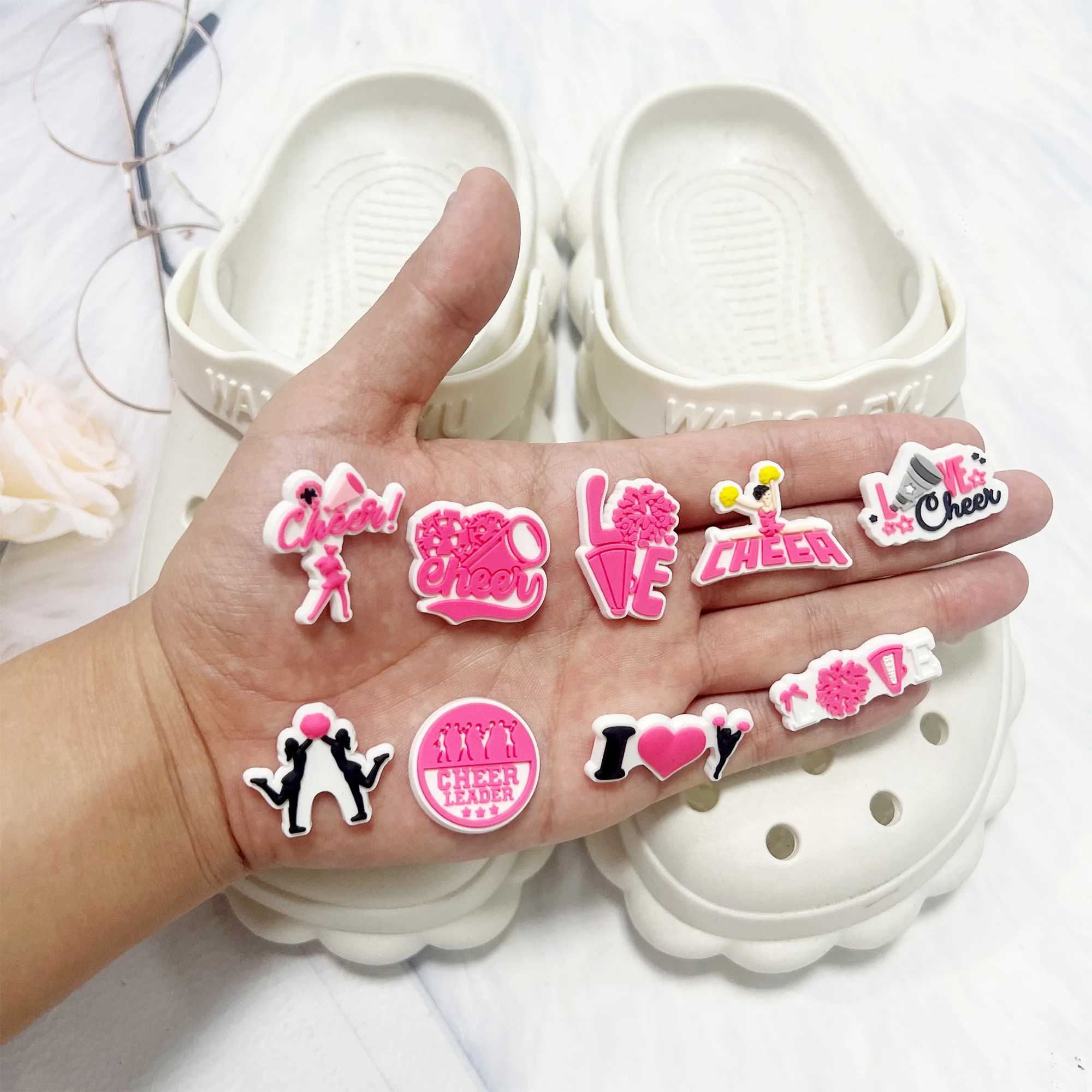 Sports Cheerleading Team Set PVC Shoe Charms Accessories DIY Clogs Slide Sandals Garden Shoe Decoration Buckle for Sports Lovers