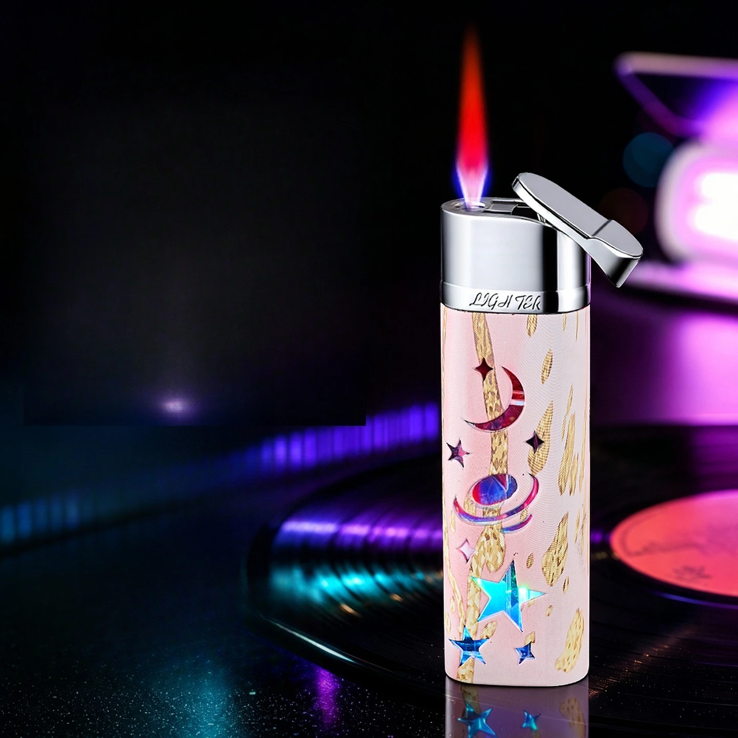 New Hollow and Translucent Seven-color Flash Inflatable Windproof Lighter, Personalized Gift Lighter for Men