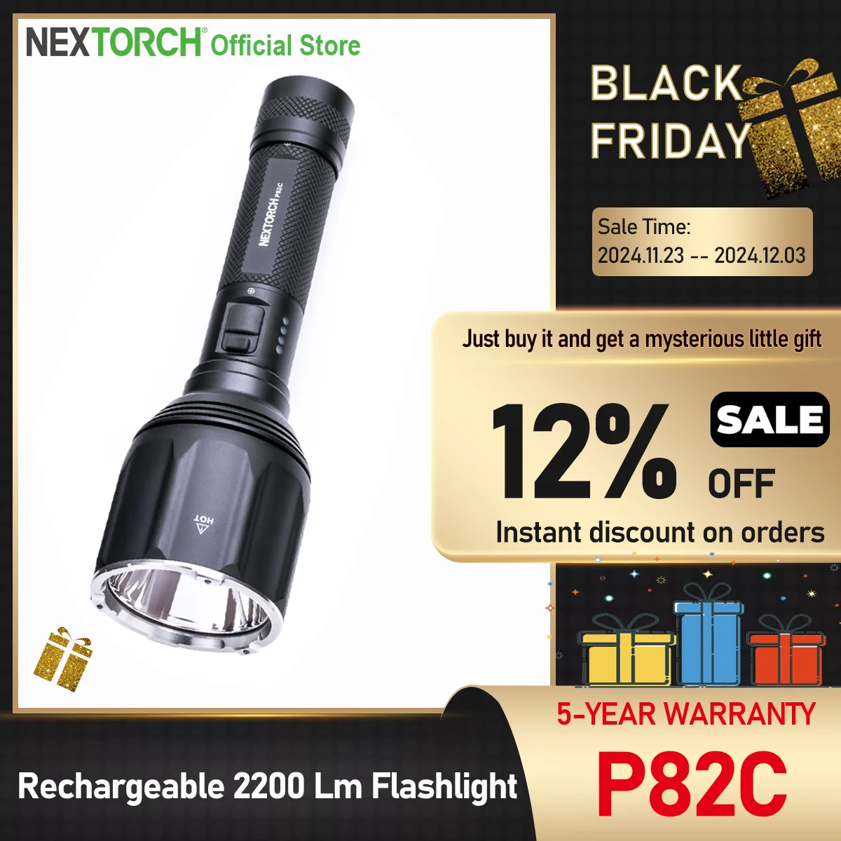 NEXTORCH P82C 1100m long distance lighting flashlight 2200 lumens duty search flashlight High brightne Long-Range led flashlight