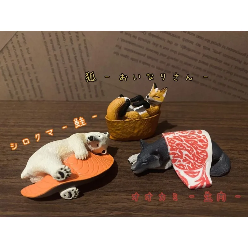 STASTO Gashapon Toy Separable Animal Bread Sandwich Fox Polar Bear Cats Model Ornaments