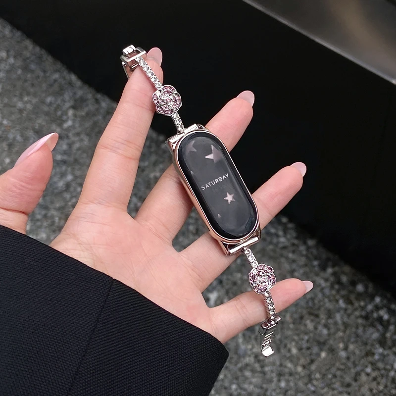 

Camellia Sparkling Diamond Strap Suitable Xiaomi Band 8Pro/9Pro，For Mi band 3/4/5/6/7，8/8NFC/9/9NFC/10/10NFC，For Redmi Watch5/4