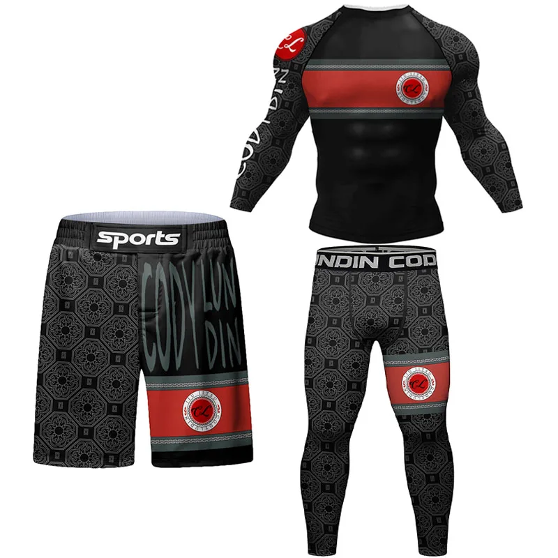 Nowa koszulka męska Mma Jiu Jitsu Kimono z Rashguard + zestawy spodni spodenki Muay thai Bjj Rashguard dla mężczyzn koszulki bokserskie Boxeo