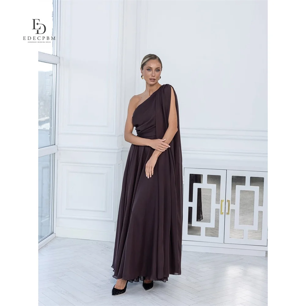 EDECPBM Chiffon One-Shoulder purple A-Line Evening Dress 2026 Prom Dress Elegant Luxury Formal Cape Overlay Draped Customized
