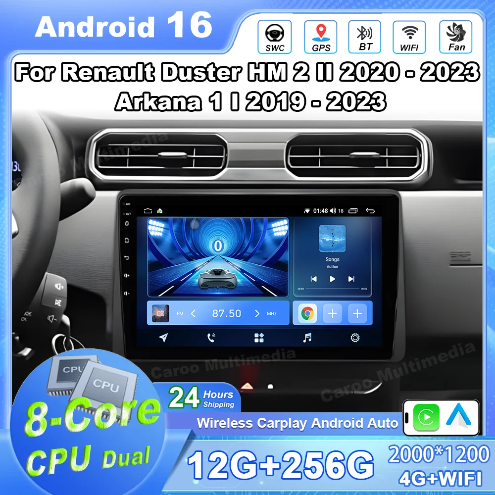 Android 16 Car Radio For Renault Duster HM 2 II 2020 - 2023 Arkana 1 I 2019 - 2023 GPS Navigation Android Auto Carplay Wifi DVD