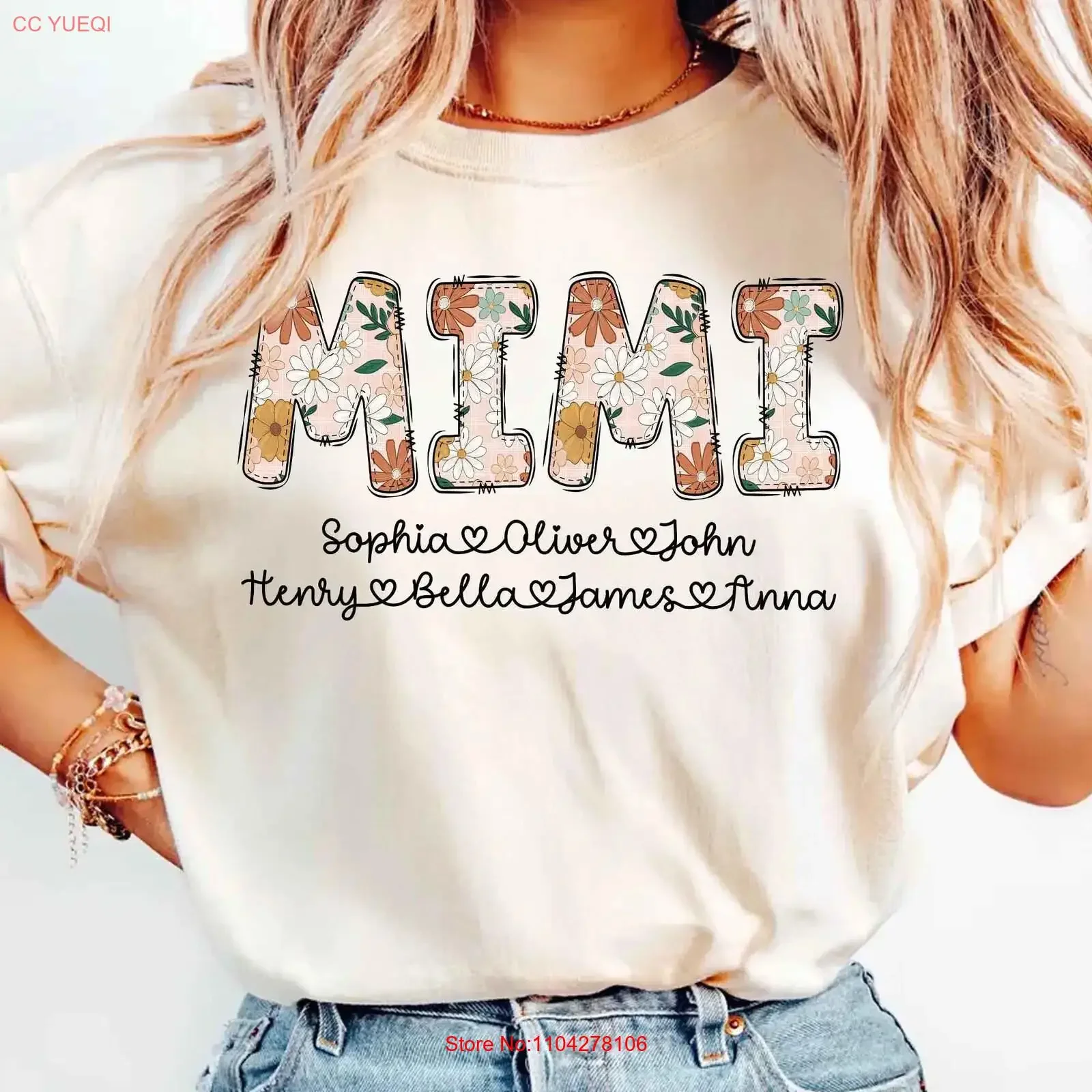 Personalized Mimi T Shirt with Grandkids Names Floral s Mother's Day Custom Kids Grandma vintage Washed designer clothes