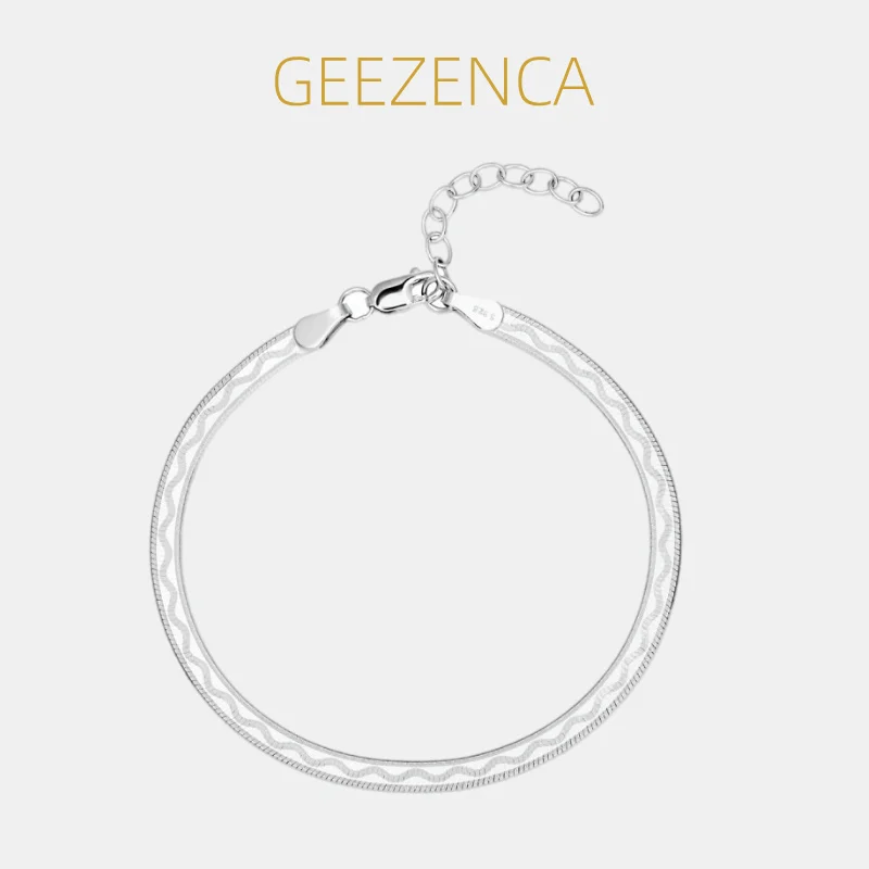 GEEZENCA Italian Jewelry 925 Silver Two Tone Double-sided Flat Bracelet For Women Shiny 3mm Snake Chain Bracelets Party Gift