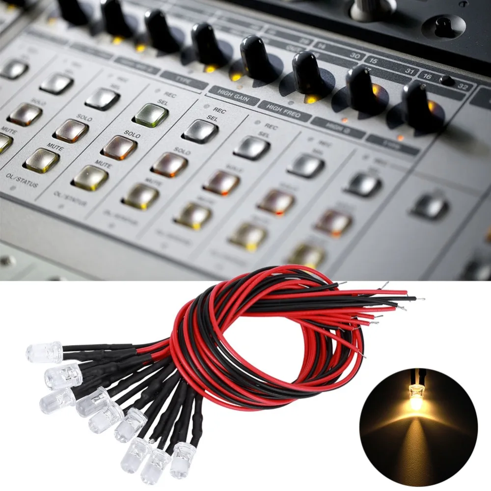 50 قطعة 5 مللي متر رأس مستدير قبل السلكية صمام ثنائي باعث للضوء أبيض دافئ 12 فولت مصباح ليد حبة ضوء الباعثة للضوء ديود إضاءة للتزيين #3