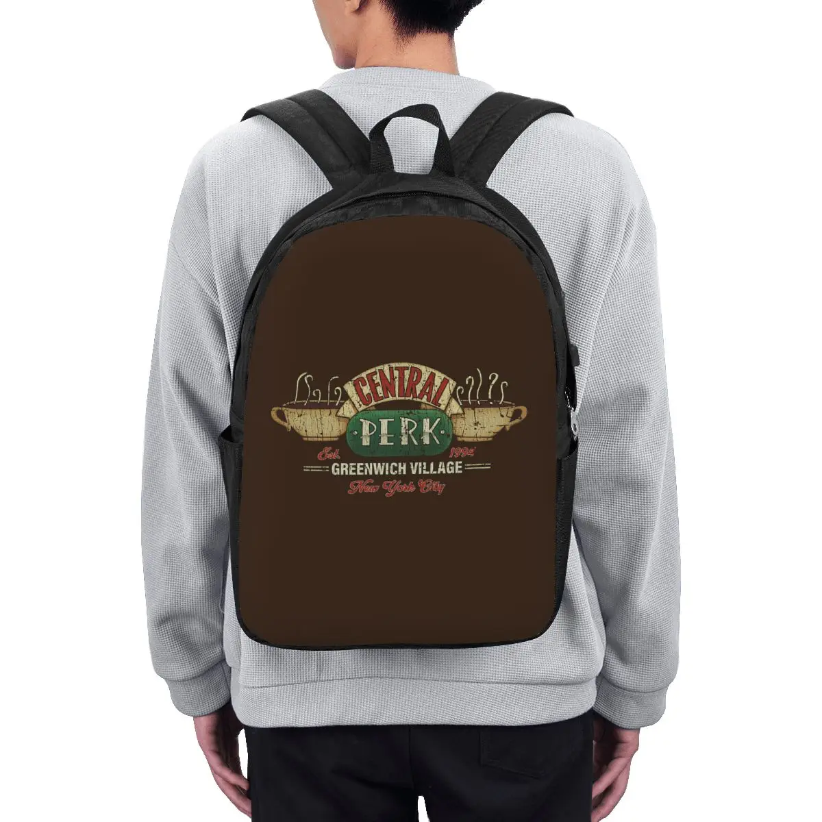 

Central Perk Friends Logo Backpack Travel Notebook Bag Computer College Student School Bag Laptop Shoulder Bags for Men Women
