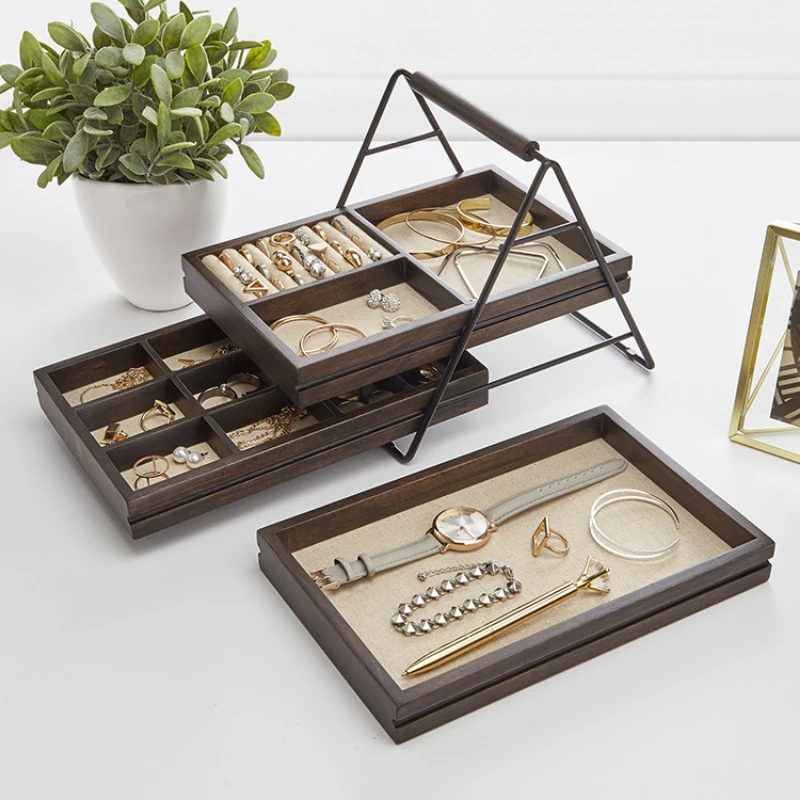 

New Wooden Jewelry Tray Box Earring and Ring Storage Case Convenient Charming Women's Rings Tray Makeup Organizer