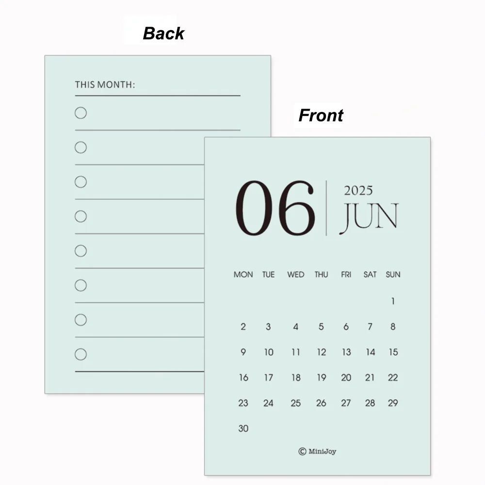 Fromthenon 12 Sheets/Set 2025 Monthly Calendar Card Traveler\'s Notebook Monthly Calendar Binding Clip Office Stationery Supplies