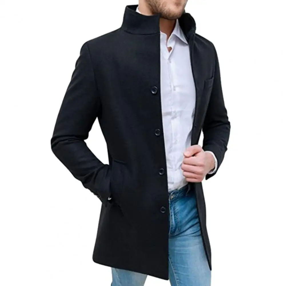 Men Long Cotton Coat 2023 Autumn Winter New Wool Blend Pure Color Casual Business Fashion Slim Windbreaker Jacket Men Clothing