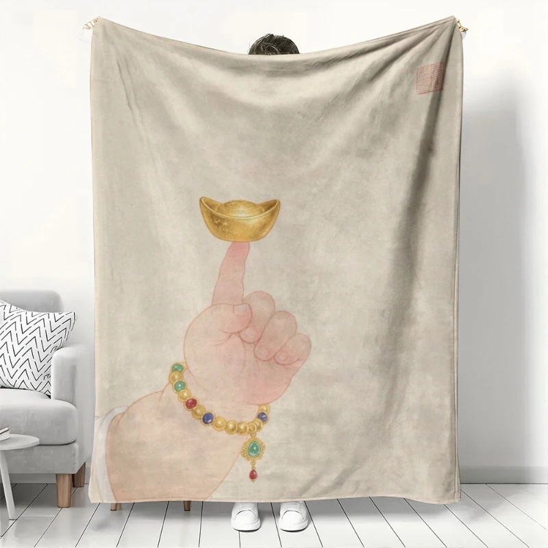 Lucky Coin Pattern Flannel printed blanket suitable for all seasons suitable for living room office sofa and travel