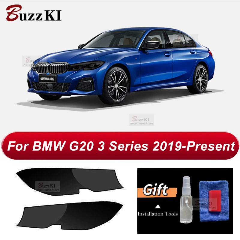 

For BMW 3 Series G20 G21 2019 2020 Accessories 2 Pcs Car Headlight Protective Film RestorationTransparent Black TPU Sticker