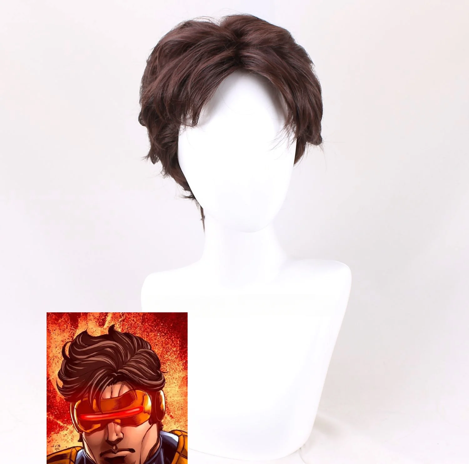 X MAN Scott Summers Cosplay Costume Headwear Prop Wig Brown Shot Hair