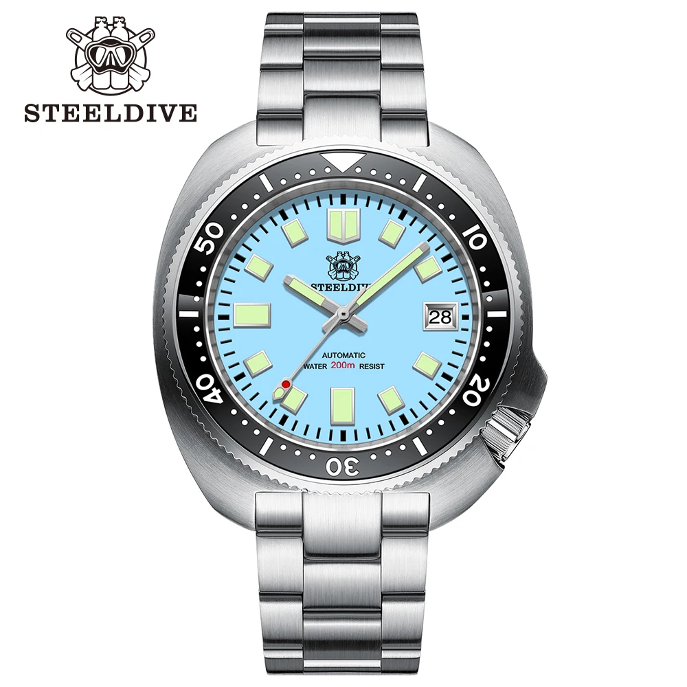 Steeldive ​SD1974 White Dial Sapphire Glass Turtle Diver 44MM Men NH35 200M Waterproof Dive Watch with Ceramic Bezel