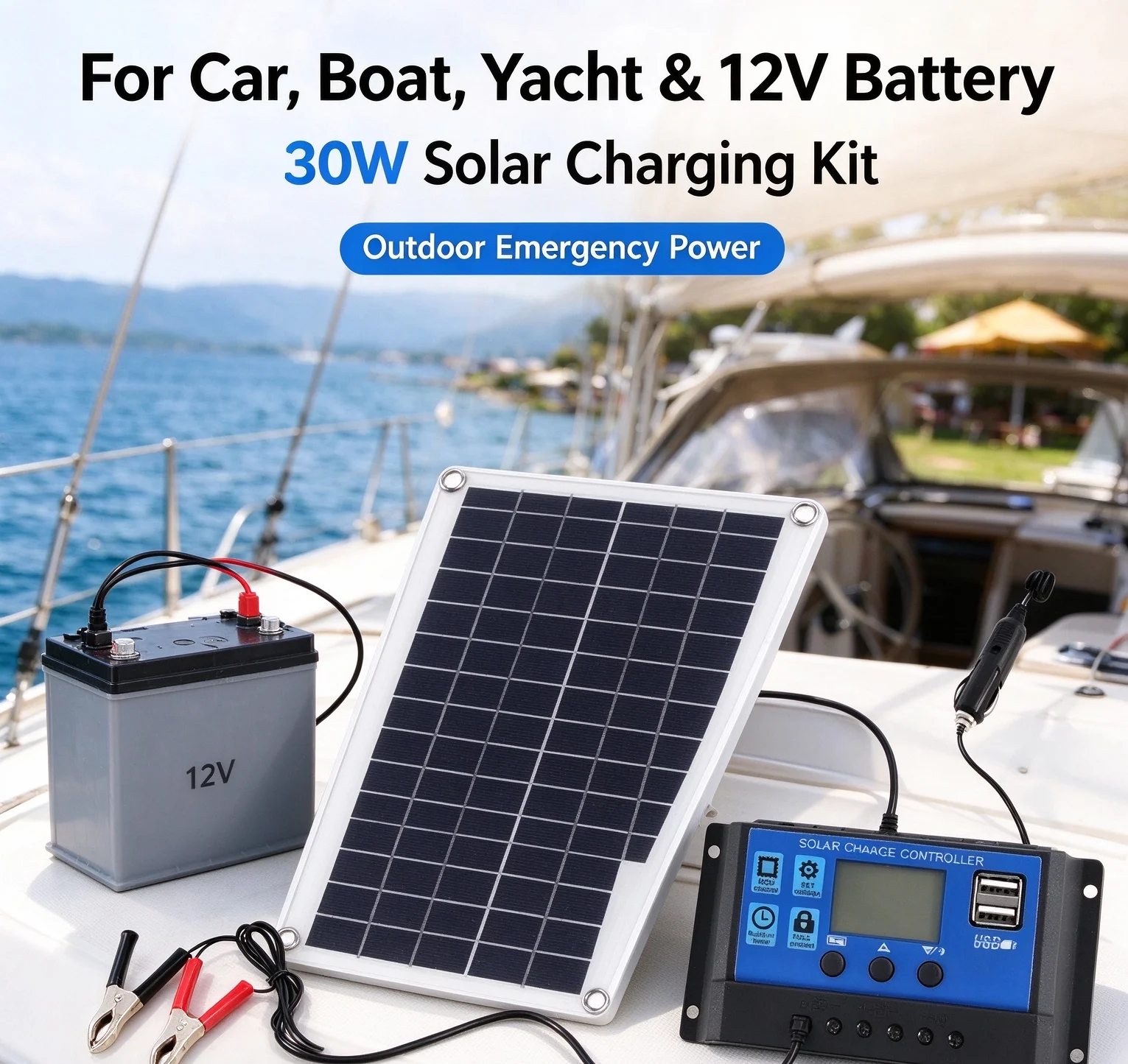 Solar Panel Kit 30W 12V Dual USB Output Solar Cells Solar Panel 20A 30A 40A 50A Controller For Car Yacht Battery Boat Charger