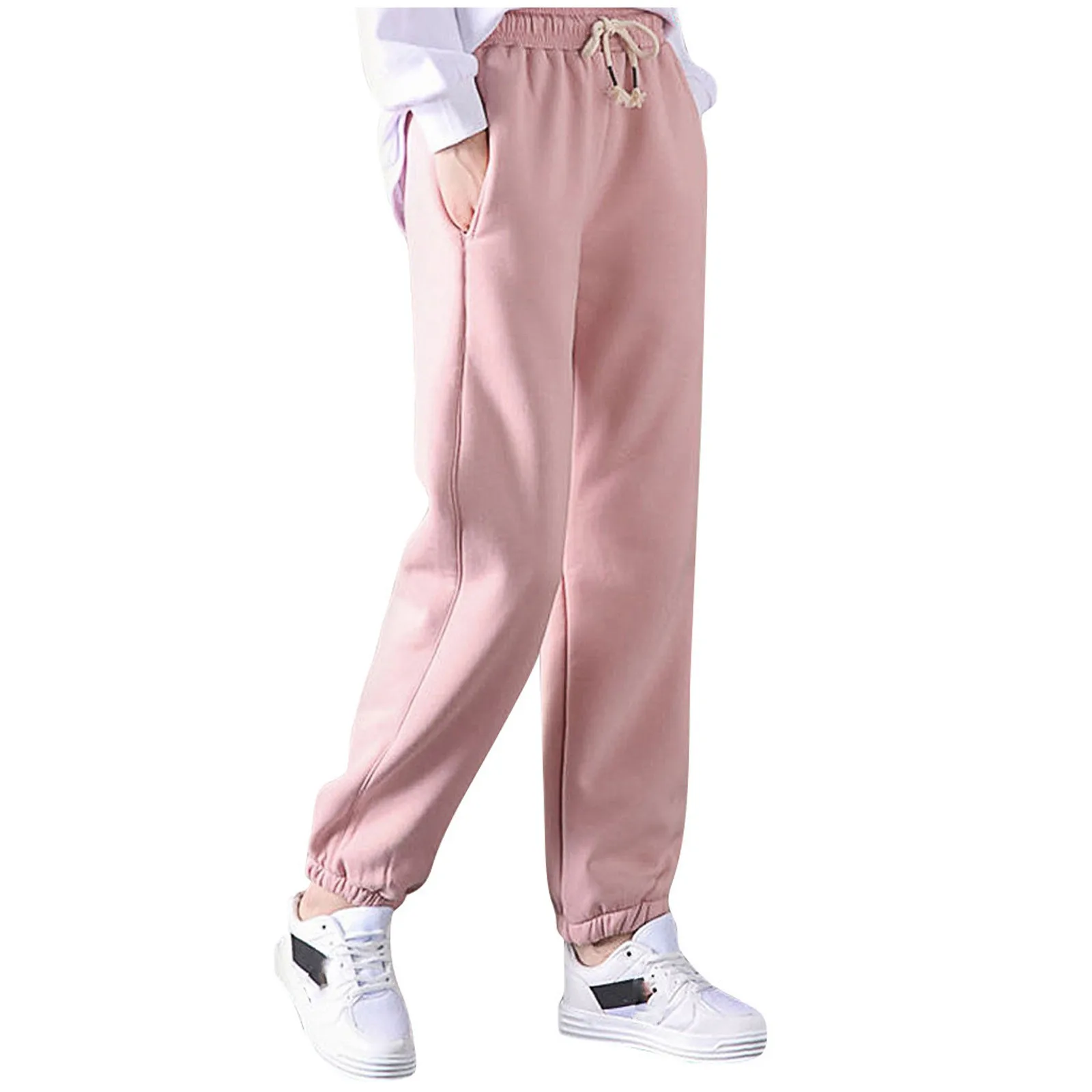 Pantalon de survêtement en velours monochrome pour femme, pantalon cargo taille haute, leggings féminins, vêtements de sport thermiques en peluche, décontracté, fjPink, hiver, Y2k