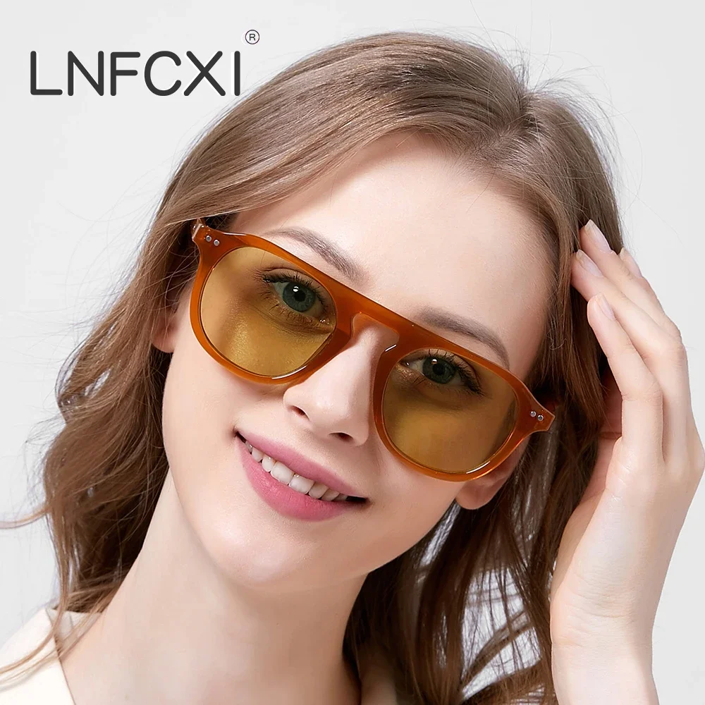 LNFCXI New Retro Square Rivets Sunglasses Men Fashion Jelly Ocean Orange Shades UV400 Trending Women Sun Glasses