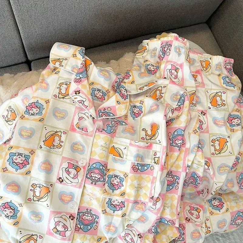 Kawaii Cute Kirbys Crayon Shin-Chan Pajamas Long Sleeved Top Long Pants Loungewear Suit Autumn Cartoon Pajamas Gift for Girls