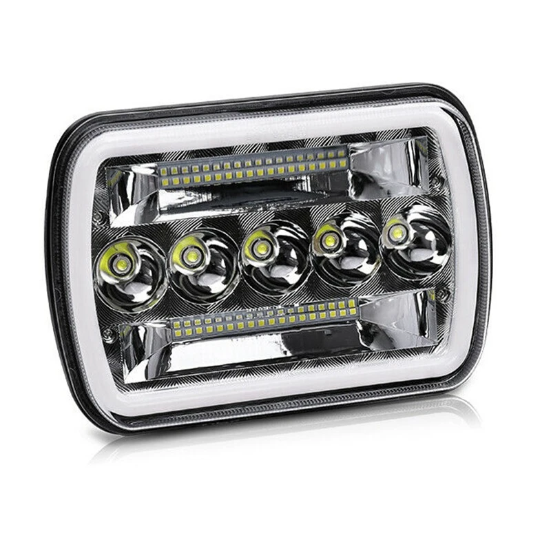 5 x7inch 7 x6inch LED Headlight Hi-Lo Beam Halo DRL per Jeep Cherokee XJ Wrangler YJ