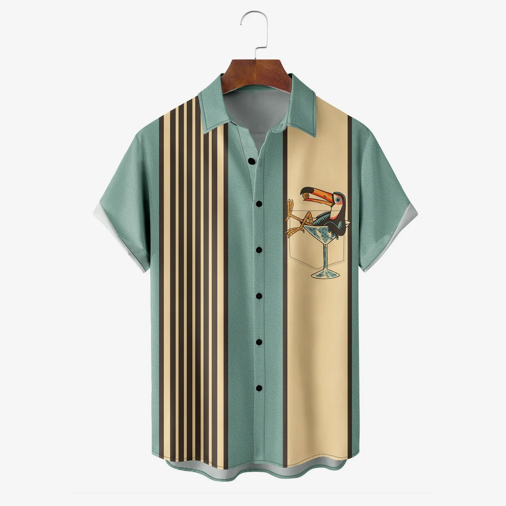 

Men's Hawaiian Shirt Patchwork Design Toco Toucan Vacation Style Y2K Hombre Fashion Creative Summer Shirt