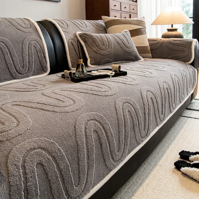 Thicken Stripe Plush Sofa Slipcover Non-slip Soft Sofa Towel Couch Cushion for Living Room Couch Furniture Cover Modern Decor