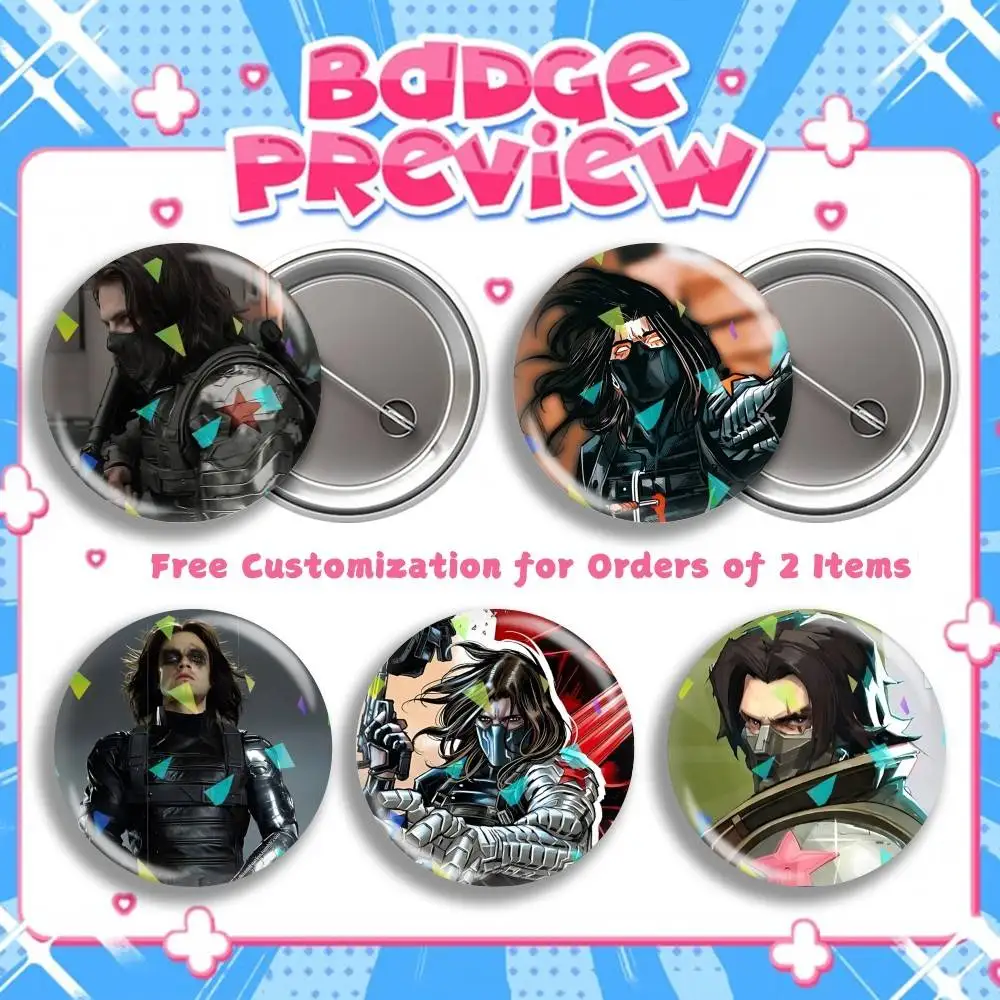 White Wolf W-Winter S-Soldier Round Brooch Pins, Personalized Badges With Broken Glass Design Fashion Accessory