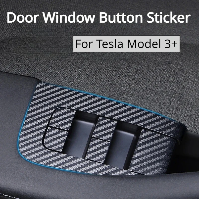 

Наклейка на кнопку дверного окна для Tesla New Model 3 Highland 2024, подъемная панель открытия окна, углеродное волокно, левый руль, автомобильные аксессуары