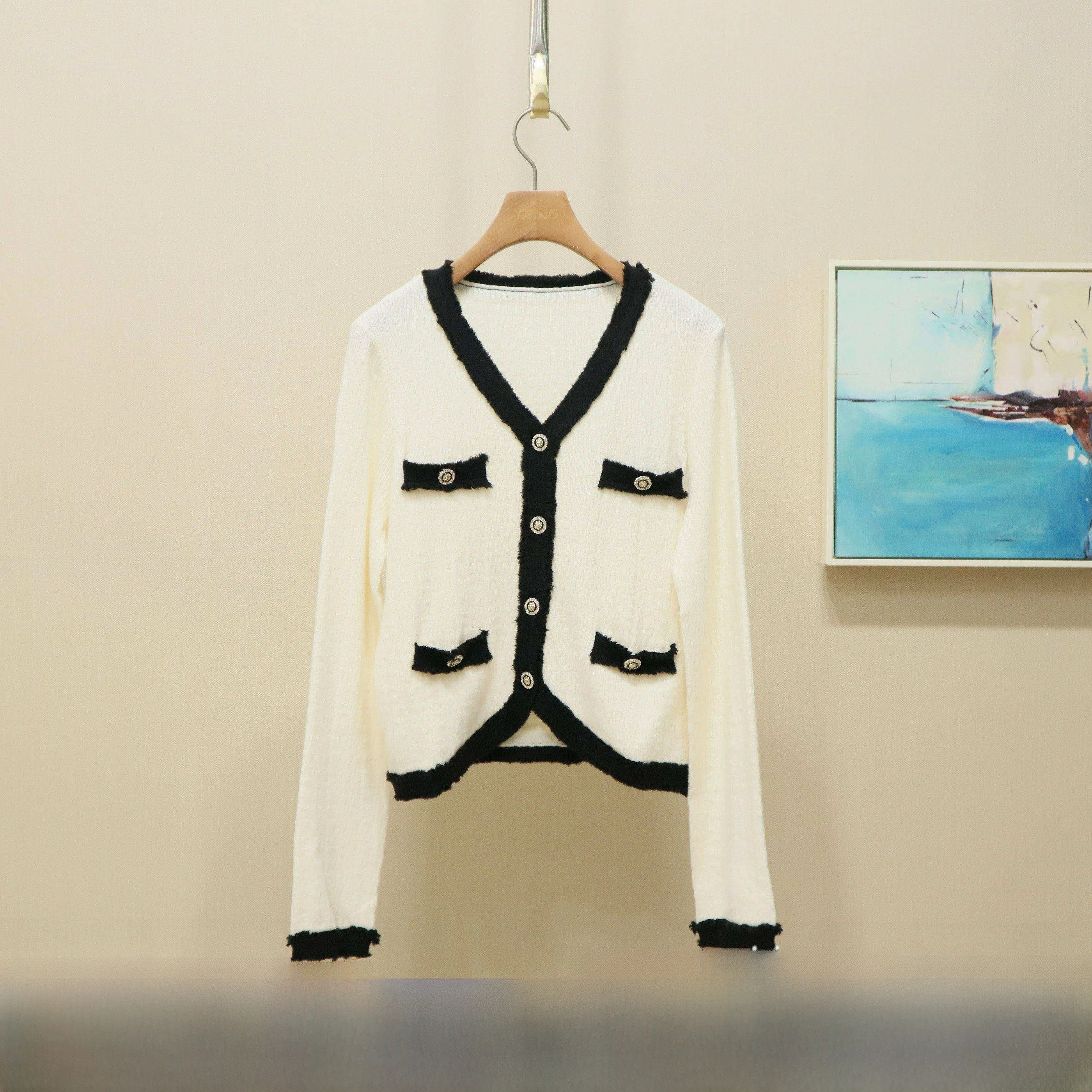 

Повседневный вязаный кардиган YSING, весна 2026, модный, красивый, новинка, стандартный крой, V-образный вырез, длинный рукав