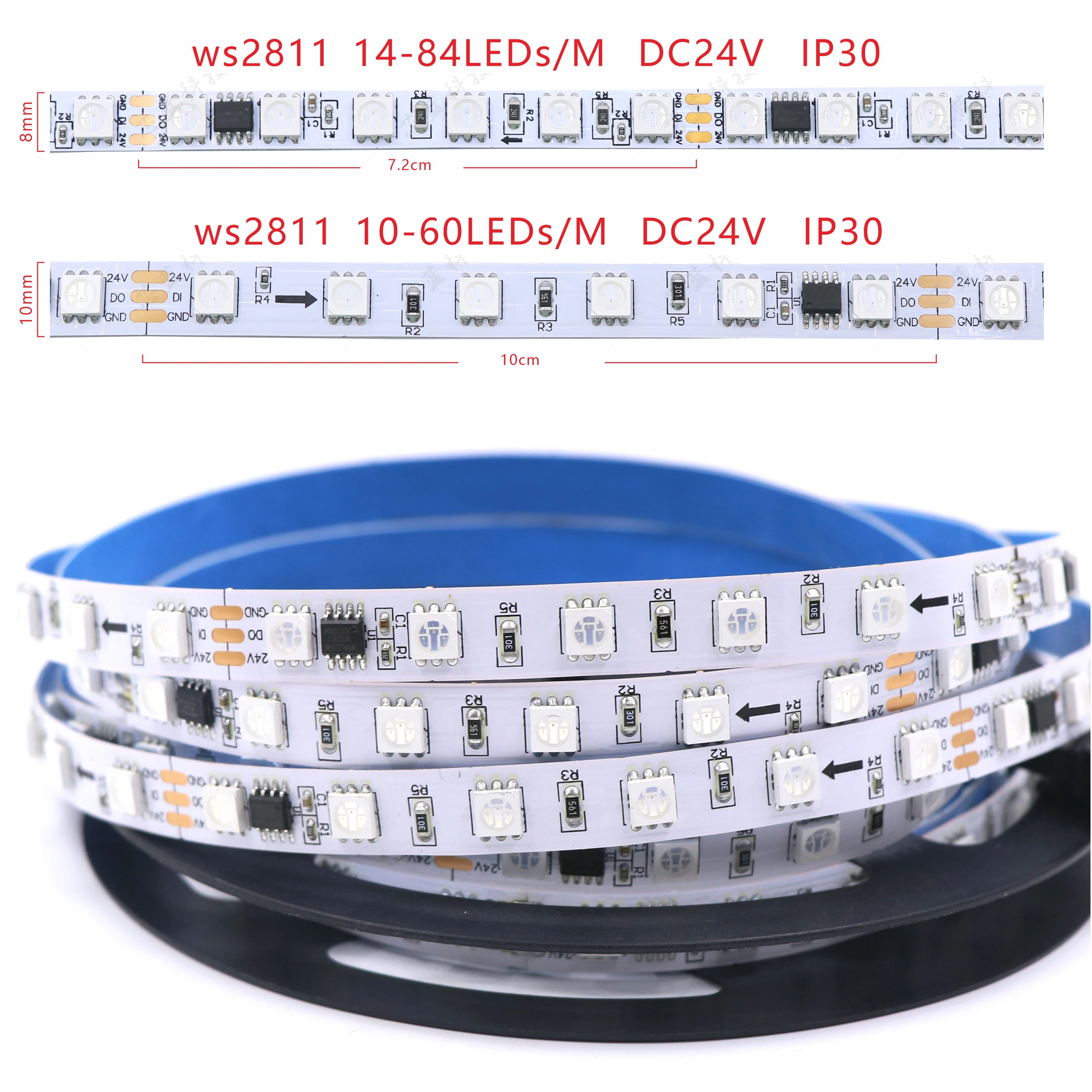 DC24V Color-changing LED strip light, WS2811 model, smart programming function. dazzling ambient light suitable for bars, KTVs