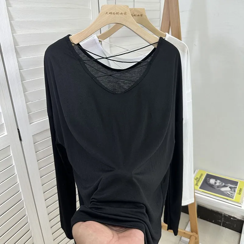 Loose Version Thin Backless Long-sleeved Sun Protection T-shirt Women's Air Conditioning Blouse Niche Top Summer New Style