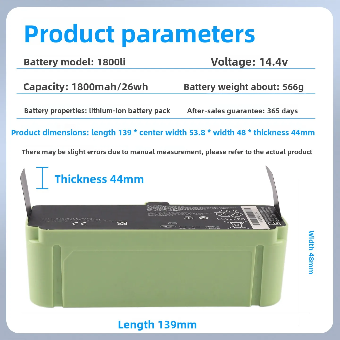 14.4V 1800mAh Replacement Battery Compatible with iRobot Roomba 980 960 800 770 650 Robot Vacuum Spare Battery